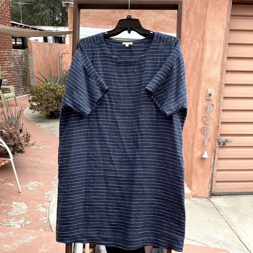 Eileen Fisher dress - navy and silver stripe XL